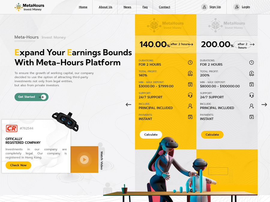 Meta-Hours - 0.2% after 2 hours, 20 - 100 USD;