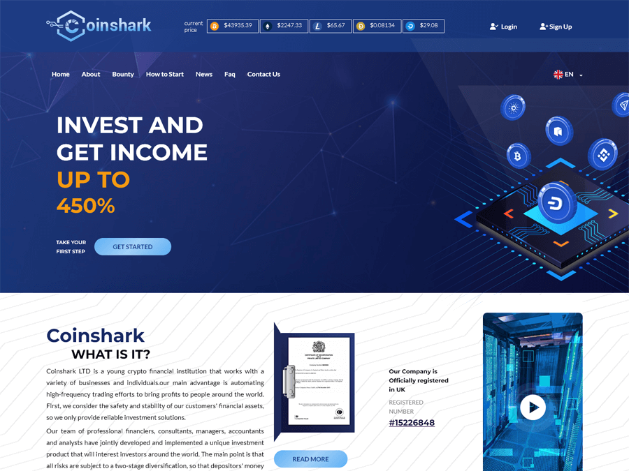 CoinShark - 8.00% profit daily for 15 days, ROI: +20%;