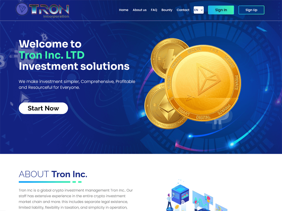 Tron Inc - 1.2% daily for 7 days, min deposit 20 USD;