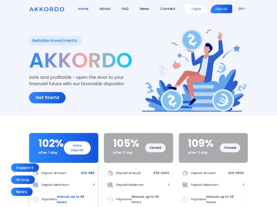 Akkordo LTD - 102% after 1 day, one payout, $25 - $50;