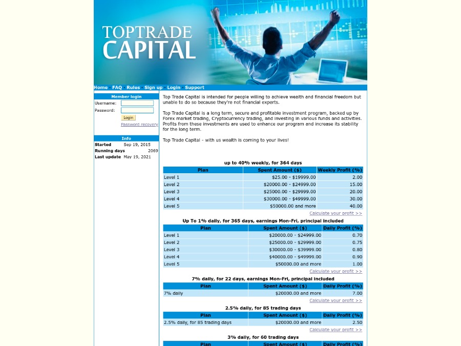 Top Trade Capital - 2% weekly, for 364 days;